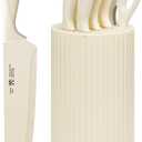 Knife Set, 8-Piece Kitchen Knife Set for Chef, Sharp Knife Set with Universal Knife Block, Anti-Rust Kitchen Knife Block Set, Ergonomical Design (Beige)