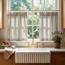 RYB HOME Pinch Pleated Cafe Curtains 30 inches Length, Light Filtering Semi Sheer Privacy Linen Textured Half Window Curtain Tier for Kitchen Cabinet, 26" W x 24" L, Taupe, 2 Panels