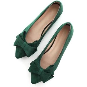 SAILING LU Bowknot Ballet Flats Womens Pointy Toe Casual Flat Shoes Suede Dress Shoes Wear to Work Slip On Moccasins Green 42