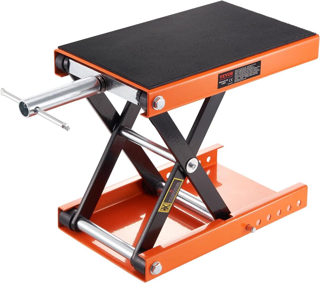 VEVOR Motorcycle Lift, 1100 LBS Motorcycle Scissor Lift Jack with Wide Deck & Safety Pin, 3.7"-13.8" Center Hoist Crank Stand, Steel Scissor Jack for Street Bikes, Cruiser Bikes, Touring Motorcycles