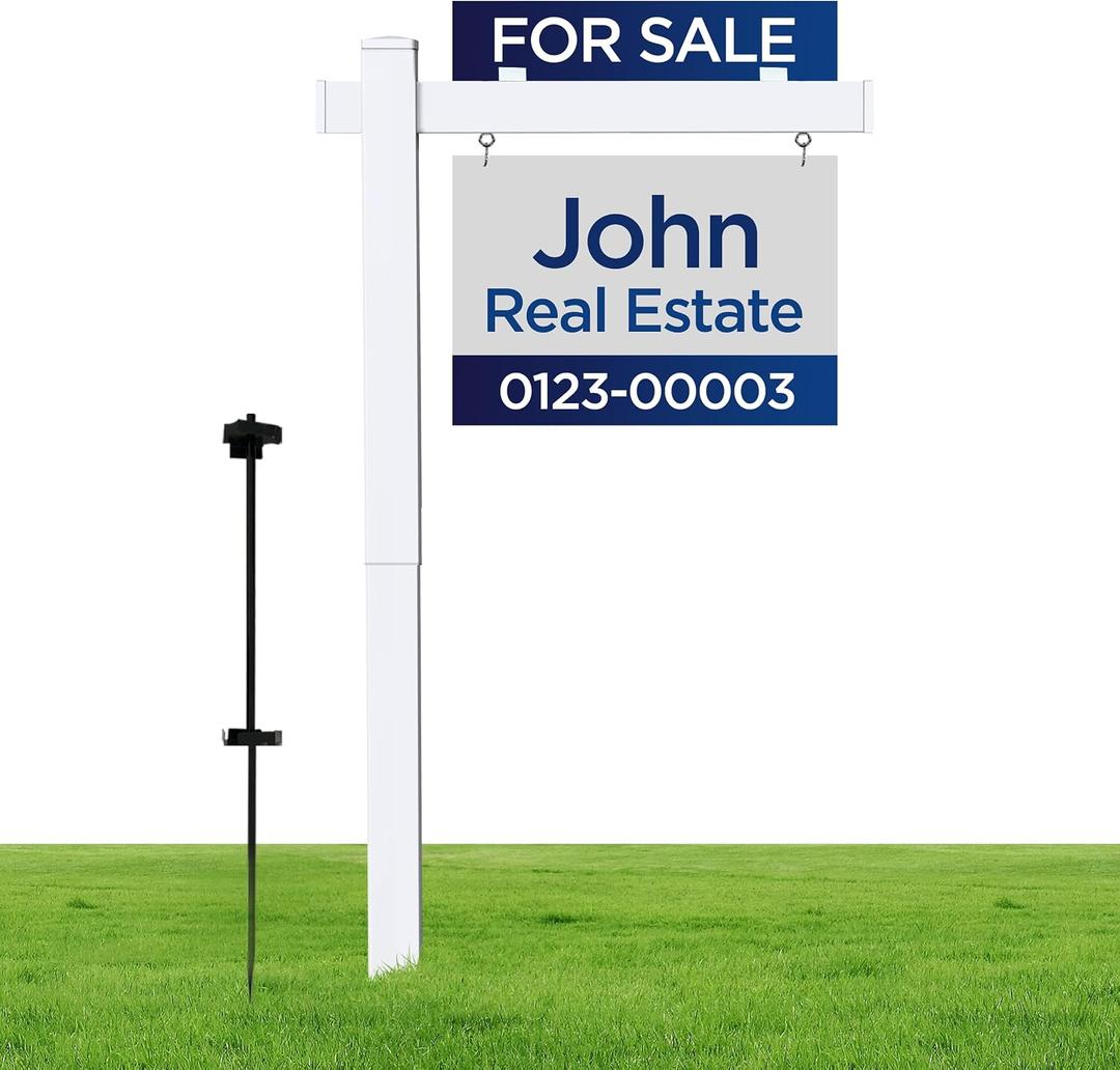 Real Estate Sign Posts Real Estate Signs Holder Realtor Sign Post 6ft Tall Made of Vinyl PVC Holds for Sale Yard Signs Up To 24 Inch (White - 24 In), 72 inches x 36 inches