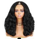 Quantum Love V Part Yaki Curly Wigs for Black Women Afro Curly V Part Synthetic Wig 16Inch Natural Black No Leave Out Clip in Half Wig