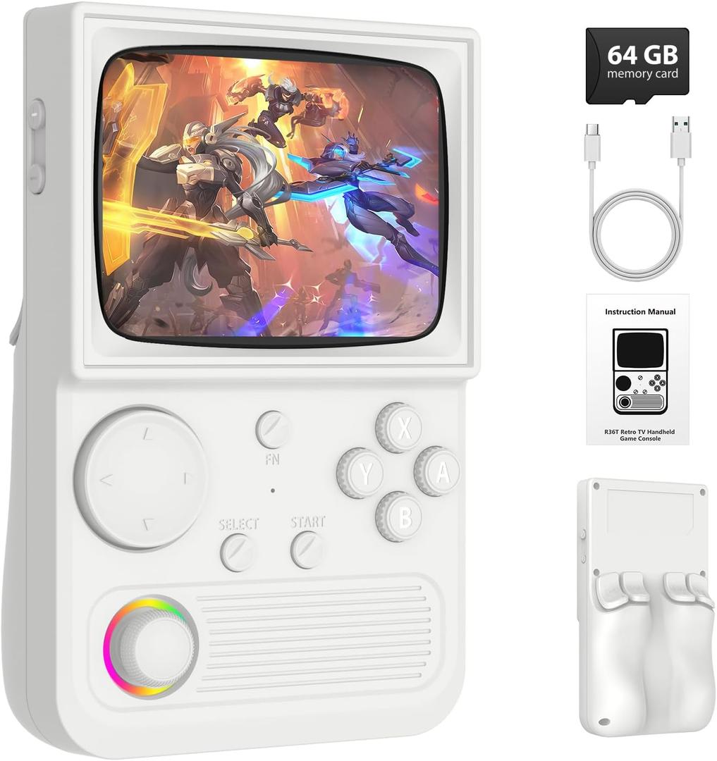 R36T Handheld Game Console White with 3500mAh Battery
