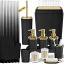 Bathroom Set - 27PC Bathroom Sets with Shower Curtain and Rugs, Black Bathroom Set, Black Bathroom Accessories Set with Push-lid Trash Can, Toilet Brush & Soap Dispensers
