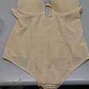 Decorus Women's Low Back Shapewear Tummy Control Deep V Neck Backless Body Shaper Plunge Thong Bridal Bodysuit Built in Bra (Beige, Large)