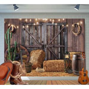 10x8ft Western Cowboy Backdrop Western Party Decorations Wild West Vintage Wooden House Barn Door Photography Background Cowboy Theme Party Decorations Banner Photo Booth F44
