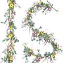6.5FT Wildflower Daisy Garland Flower Garland with Daisy Lavender Faux Floral Vine Summer Spring Garland for Mantle Baby Shower Wedding Arch Front Door Porch Staircase Summer Spring Decor (1 Pcs)