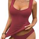 LYANER Women's Ribbed Knit Sexy Tank Tops Burgundy X-Small (Red, XS)