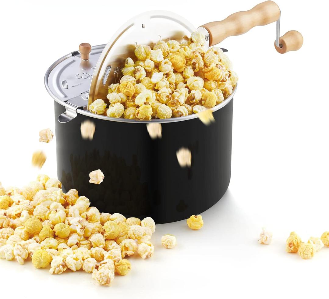 Cook N Home Stovetop Popcorn Popper with Crank, 6-Quart Aluminum Popcorn Pot, Black