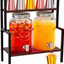 2PCS 1.5 Gallon Drink Dispenser - Glass Beverage Dispenser With Wood Stand and Leakproof Stainless Steel Spigot, Large Drink Dispenser for Parties, Lemonade, Iced Tea, Laundry Detergent Container
