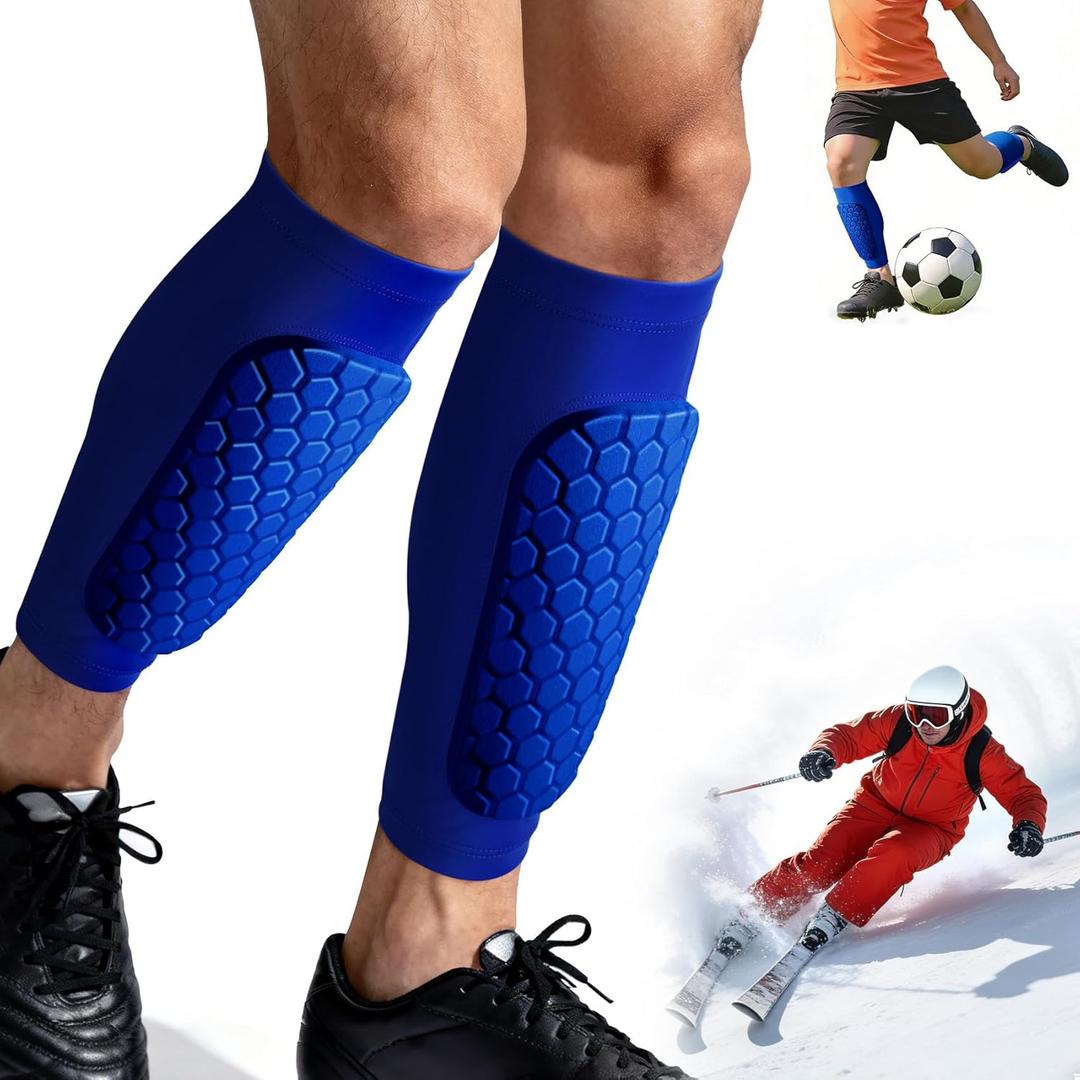 XZQTIVE Soccer Shin Guards Shin Defender for Kids Youth Adult, Ski Shin Guards Calf Compression Sleeve with Honeycomb Shin Pads (royal blue)