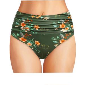 Tempt Me Women's High Waisted Bikini Bottom Tummy Control Ruched Bathing Suit Swim Bottom (Green, M)