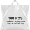 Qilery 100 Pack 24" x 24" Large White Plastic Shopping Bags with Handles Reusable Merchandise Gift Bags Bulk for Small Business Merchandise Retail Grocery Packaging Gift Giving