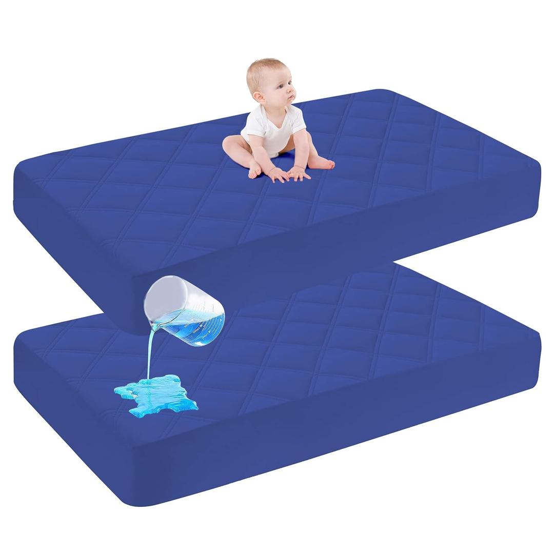 Cute Castle Baby Waterproof Crib Mattress Protector, 27x39 Inch (Pack of 2), Navy Blue
