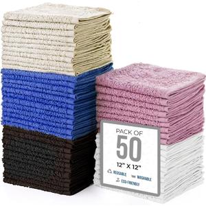 Simpli-Magic Cotton Wash Cloths 12"x12" (50 Pcs) Highly Absorbent Soft Towels Commercial Terry Washcloth for Face, Hand, Bath, Kitchen, Gym & Hotel (Multicolor)
