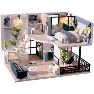 TuKIIE DIY Miniature Dollhouse Kit with Furniture, 1:24 Scale Creative Room Mini Wooden Doll House Accessories Plus Dust Proof & Music Movement for Kids Teens Adults(Satisfied Time)