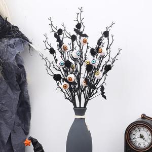5 Pcs Halloween Branches Picks with Artificial Bloody Eyeball Black Gothic Faux Twigs Stems for Vases Halloween Home Indoor Decor Party Arrangements