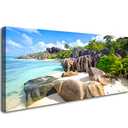 YYYYHPP YP0775 Beach Wall Art Picture Wall Art Stone Coconut Trees on Sands Beach Seascape Scenery Painting Nature Picture for Bedroom Home Office Wall Decor 40x20