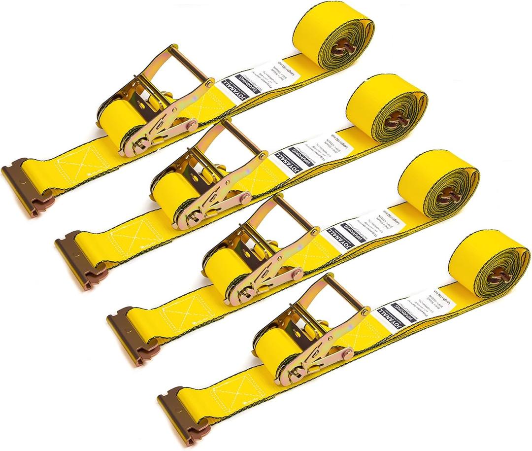 E Track Straps 2" x 16'(4 Pack), E Track Ratchet Straps 4400 LBS Box Truck Straps for Semi Trailers, Vans, Load