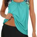 Zando Tankini Bathing Suits for Women Sport Womens Swimsuits Athletic Two Piece Swimsuit for Women Tankini Top with Shorts (3XL, Green Floral)