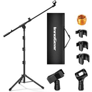 InnoGear Microphone Stand, 2 Pack Tripod Boom Arm Floor Mic Stand Height Adjustable with Carrying Bag 2 Mic Clips 3/8" to 5/8" Adapter for Singing Podcast for Blue Yeti Shure SM58 SM48 Samson Q2U