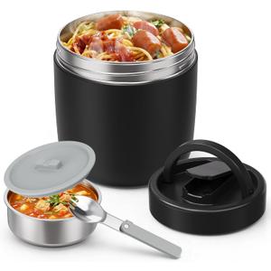 Thermo for Hot Food Adults, 40.5oz Wide Mouth Soup Thermo Lunch Containers with Spoon, Stainless Steel Vacuum Insulated Bento Lunch Box,Lunch Containers with Handle(Black)