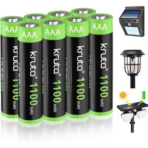 Solar Lights Batteries AAA 1100mah High Capacity 1.2V Ni-MH Rechargeable AAA Solar Battery for Outdoor Solar Lights, Battery String Lights, TV Remotes, Wireless Mouses (AAA1100 Pack 8)