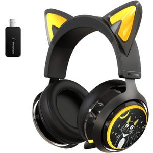 SOMIC GS510 Cat Ear Headset Wireless Gaming Headphones for PS5/ PS4/ PC, Cute Headset 2.4G with Retractable Mic, 7.1 Stereo Sound, 8Hrs Playtime, RGB Lighting (Xbox Only Work in Wired Mode) (Black)