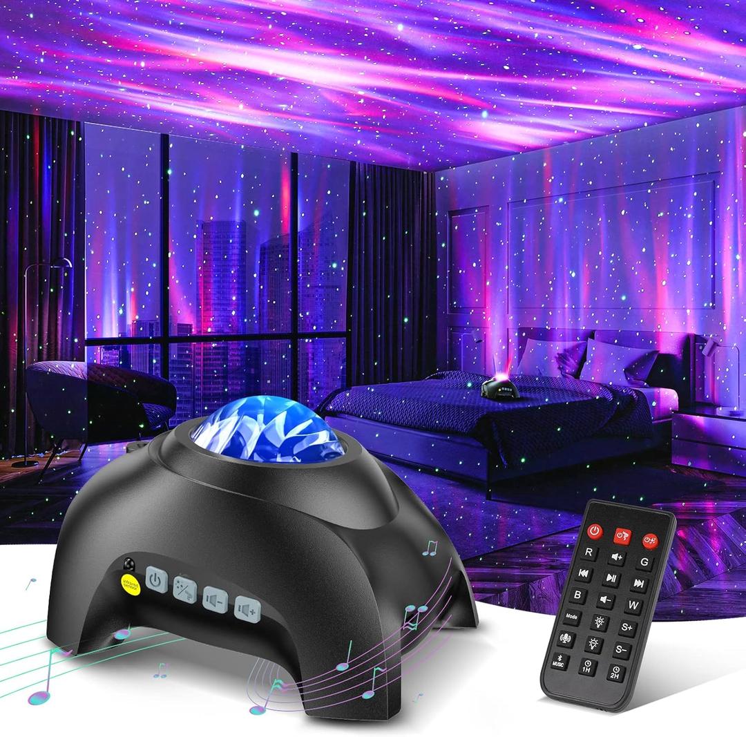 Northern Galaxy Light Aurora Projector with 33 Light Effects, LED Star Projector for Bedroom Nebula Lamp, Remote Control, White Noises, Bluetooth Speaker for Parties (Black)