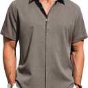 J.VER Men's Linen Shirts Casual Short Sleeve Button Down Shirt Beach Vacation Cruise Summer Wedding Cotton Tops (Brown, Small)