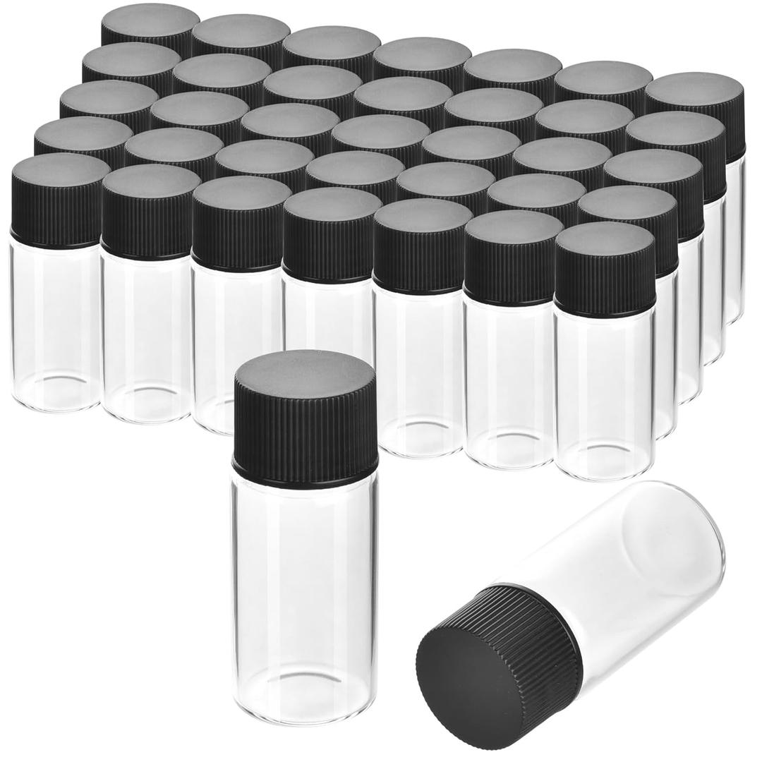 ESHATO 100 Pack 2ML Glass Sample Vial, Liquid Sampling Small Glass Bottle with Black Plastic Screw Caps,Leakproof,Light Weight and Corrosion Resistance(Clear)