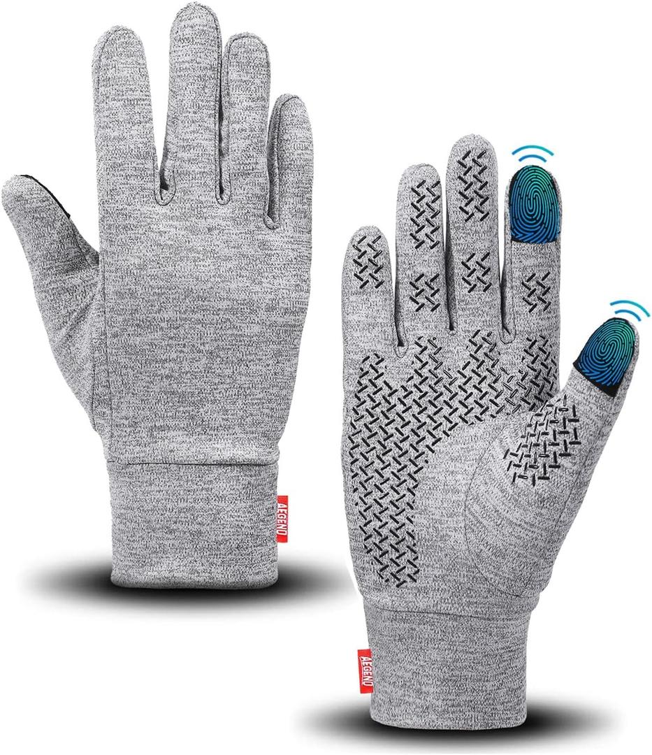 Aegend Lightweight Winter Gloves for Men Women, Warm Running Gloves Touchscreen Thermal Glove Liners for Cold Weather Driving, Cycling & Hiking, Non-Slip, Elastic Cuff, Stretchy, Durable (Small, Grey Black)