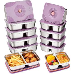 12-Piece Stainless Steel Snack Containers Reusable, Grab and Go 2 Compartment Food Storage Containers with Leakproof Lids for Travel and Outdoor Camping School Lunch Prep Dishwasher Safe (12 piece set (dual flavor))