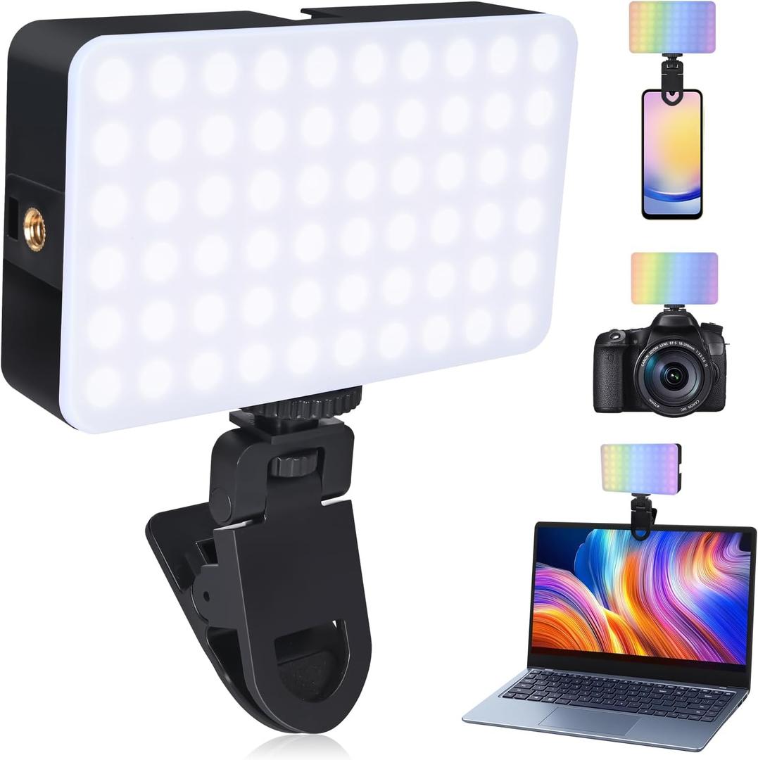 LED Video Conference Light with Clip, Rechargeable Selfie Fill Light for Phone Laptop, Portable Lighting for Zoom Calls