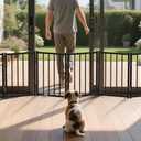 BFNN Metal Short Dog Gate, 16.5" High to Step-Over, Free Standing Foldable Pet Gate, Up to 72" Wide Puppy Fence for Stairs and Doorways, Indoor & Outdoor Use, No Drilling and No Assembly, Black