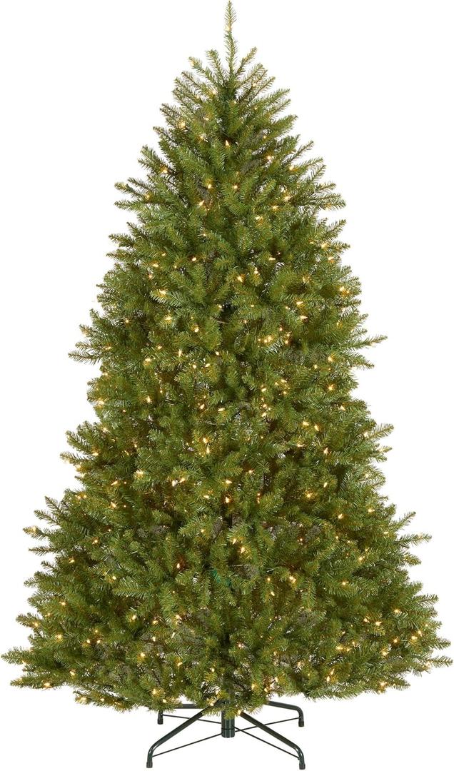 National Tree Company 7 ft Pre-Lit Dunhill Fir Full Artificial Christmas Tree, 700 Warm White LED Lights, 2,144 Tips, Includes Stand, Green
