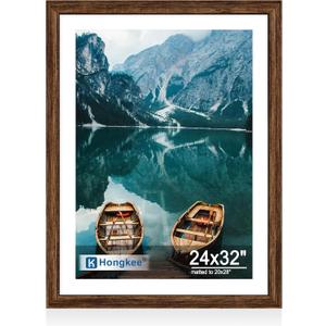 Hongkee 24x32 Poster Frame, Rustic Brown Wood Style, Wall Mounting