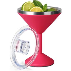 Daximo 13 oz Double-Wall Vacuum Insulated Martini Tumbler Stainless Steel Martini Glasses with Lid and Non-slip Base Elegant Large Martini Cups for Perfectly Chilled Drinks (Red)