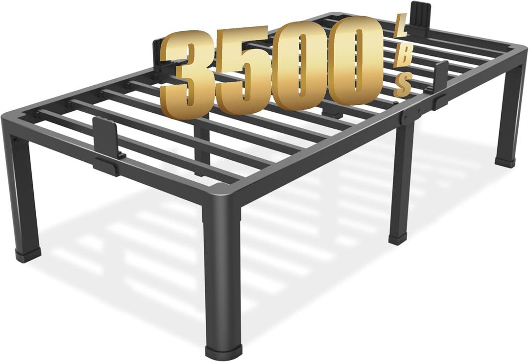 18 inch Twin Bed Frame with Round Corner Legs Mattress Slide Stopper,3500 lbs Heavy Duty Metal Platform,No Box Spring Needed,Steel Slat Support,Easy Assembly,Noise Free