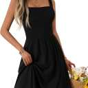 Women's Summer Casual Square Neck Dress with Pocket Cute Sleeveless High Waist A-line Sundress Midi Dresses (XL)