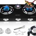 Horynar Propane Stove 3 Burner, Propane Burner, Auto Ignition, Gsa Stove 28,000 BTU,Thickened High-temperature Glass, Easy to Clean, with CSA Hose for Outdoor Cooking, RV, Emergency