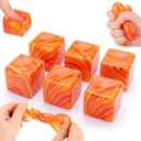 6 Pcs Stress Cube Bulk Swirl Ice Cube Stress Ball for Adults Anxiety Relief Soft Squeeze Sensory Square Ball for ADHD Prizes Goodie Bag Stuffers Party Favors (Orange)