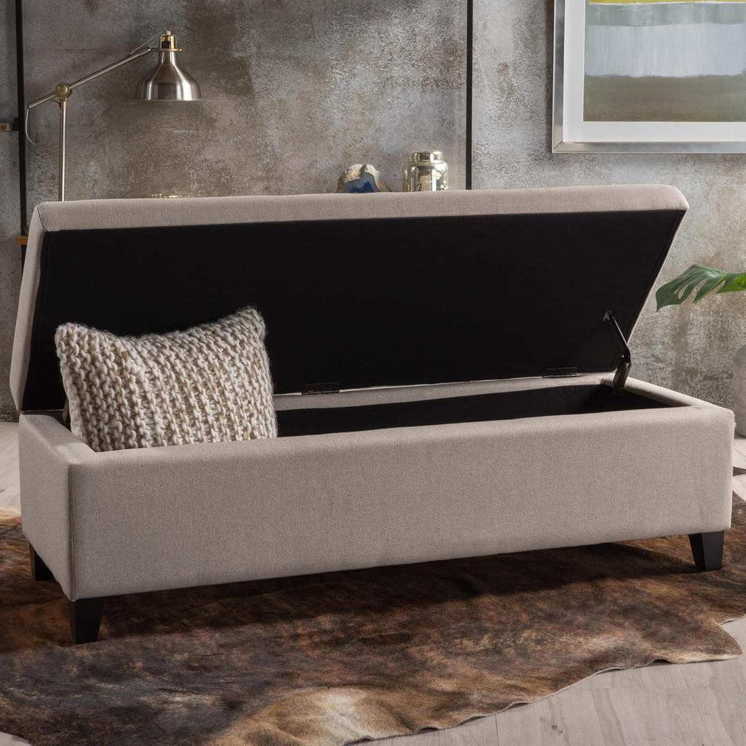 Storage Ottoman Bench, Large Ottoman Bench for Bedroom End of Bed,Living Room, Entryway, Hallway, Foot Rest Stool with Storage, Wheat