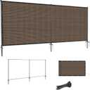 SunnyRoyal 5' x 12' Privacy Fence Screen Panel with Iron Poles Freestanding No Dig Heavy Duty Windscreen Mesh Fabric Temporary Dog Fencing for Outdoor Backyard Patio Garden (Brown)