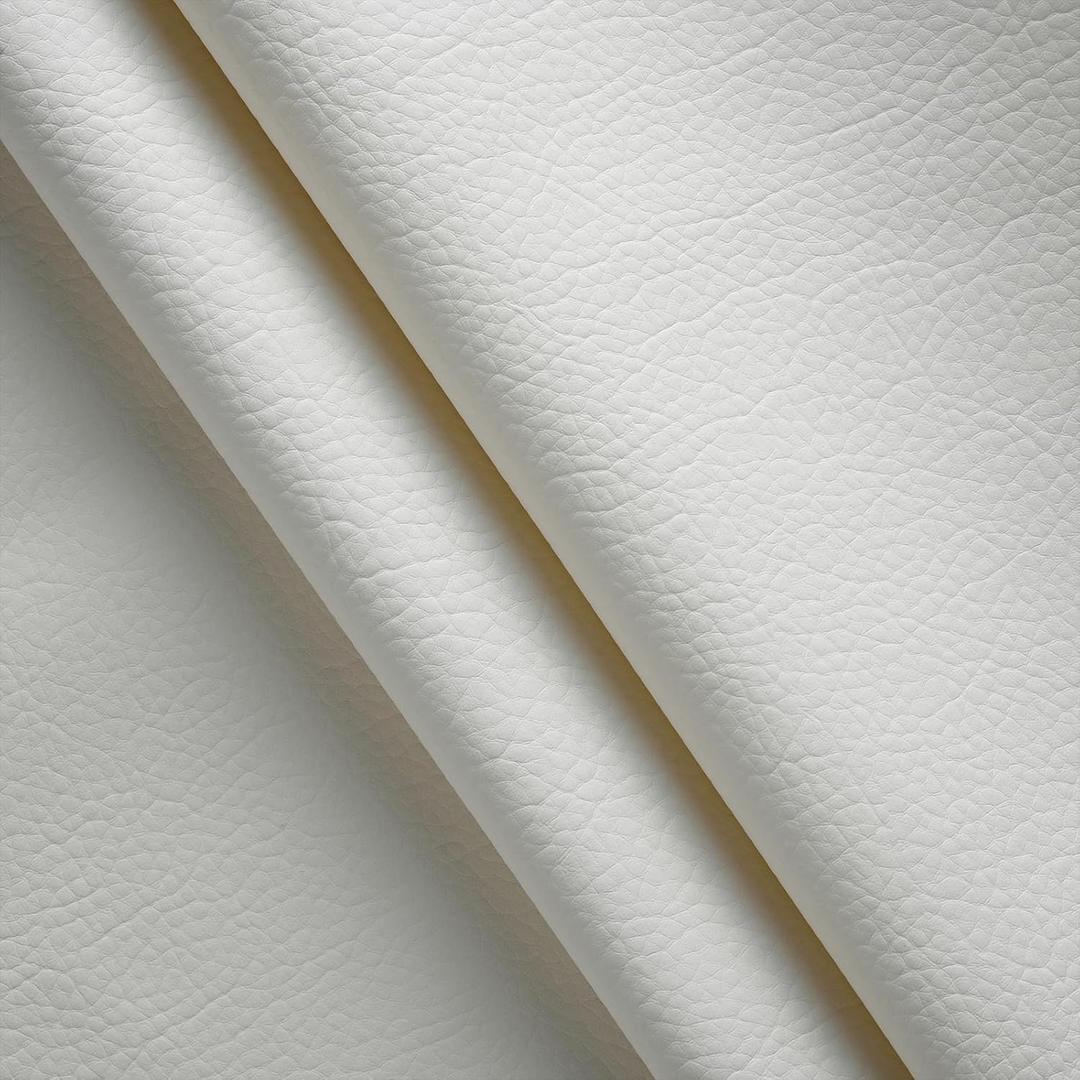 Faux Leather Fabric by The Yard Marine Vinyl Fabric 55" W Durable Outdoor Upholstery Fabric Waterproof PU Leather for Crafts Furniture Handbag DIY Sewings Earrings Decor (1 Yard, White)
