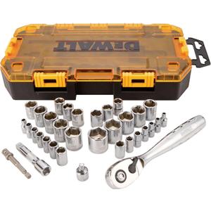 DEWALT Socket Set, 1/4-Inch & 3/8-Inch Drive, SAE/Metric, 34-Piece (DWMT73804)