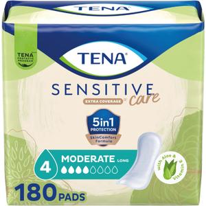 TENA Sensitive Care Incontinence Pads, Bladder Control & Postpartum for Women, Moderate Absorbency, Long, 180 Count