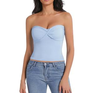 Tube Tops for Women Twist Knot Summer Going Out Crop Tops Backless Strapless Bandeau Tops Y2K Basic (Blue, S)
