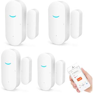 4 Pack WiFi Door Window Sensor Detector: Wireless Security Alarm Door Sensor, Tuya Door Open Contact Sensor, Compatible with Alexa,Google Home,Siri, Smart Door Sensors for Home Business Security