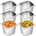 Jinei Steam Table Pan 1/6 Hotel Pan Stainless 201 Steel Size 6'' Deep Storage Catering Metal Commercial Food Pans for Kitchen Restaurant Buffet Party Supplies(6 Pcs)